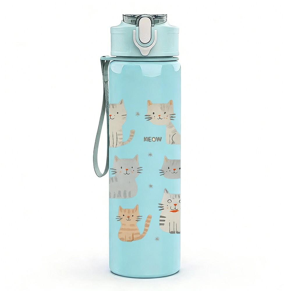 1PC Mixed Breed Cats Repeat Grid 750ml Color Plastic Sports Water Bottle Leakproof Flip Straw Lid For Sports Office Home Use
