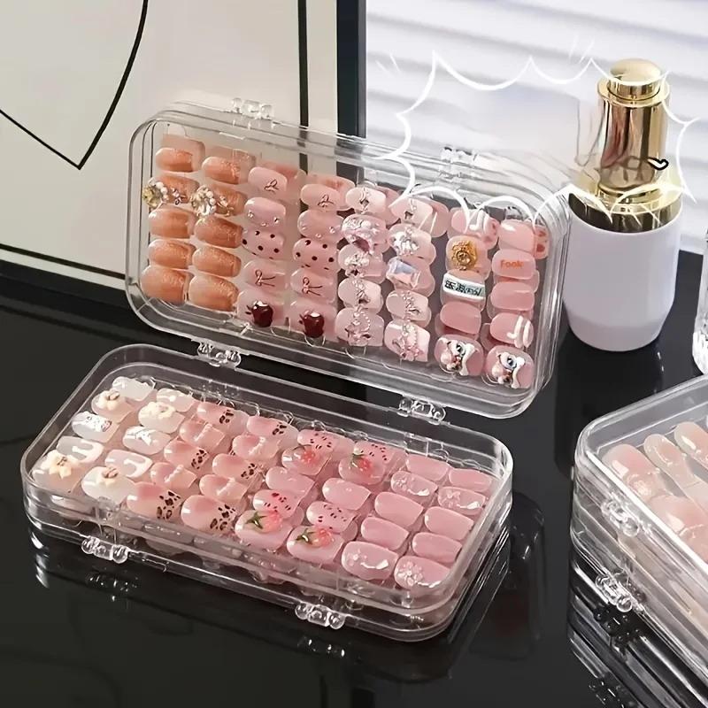 Nail Art Storage Box, Transparent Display Box For Wearable Nails, Foldable Dustproof Jewelry Storage Box For Nail Tips A