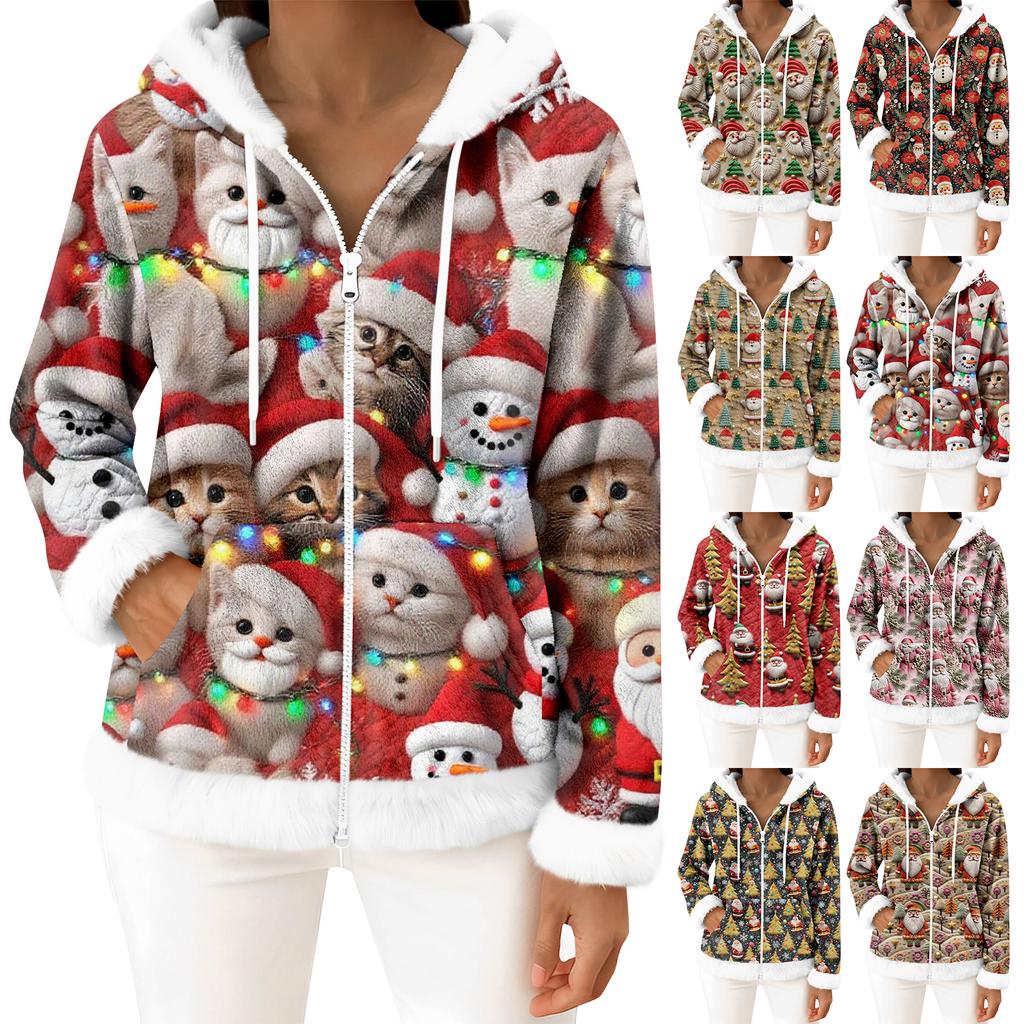Women's Casual Fashion Long-Sleeved Zip-Up Fleece Hooded Cardigan