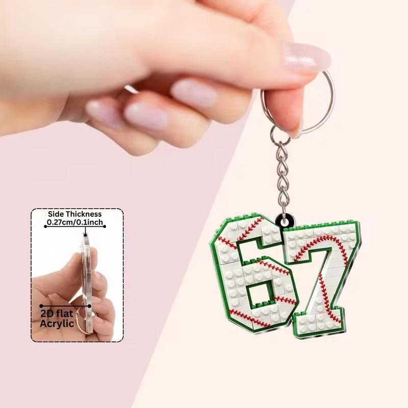 2D Flat Acrylic Keychain Cute Blue Icing Donut 67 Badminton Pattern Non-Fading Key Decor for Backpack Pendant