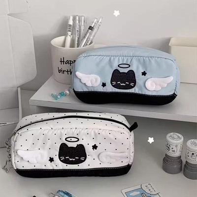 Cute Cartoon Angel Cat Printed Pencil Case Student Stationery Back To School Storage Bag School Supplies Pen Stationery Gifts