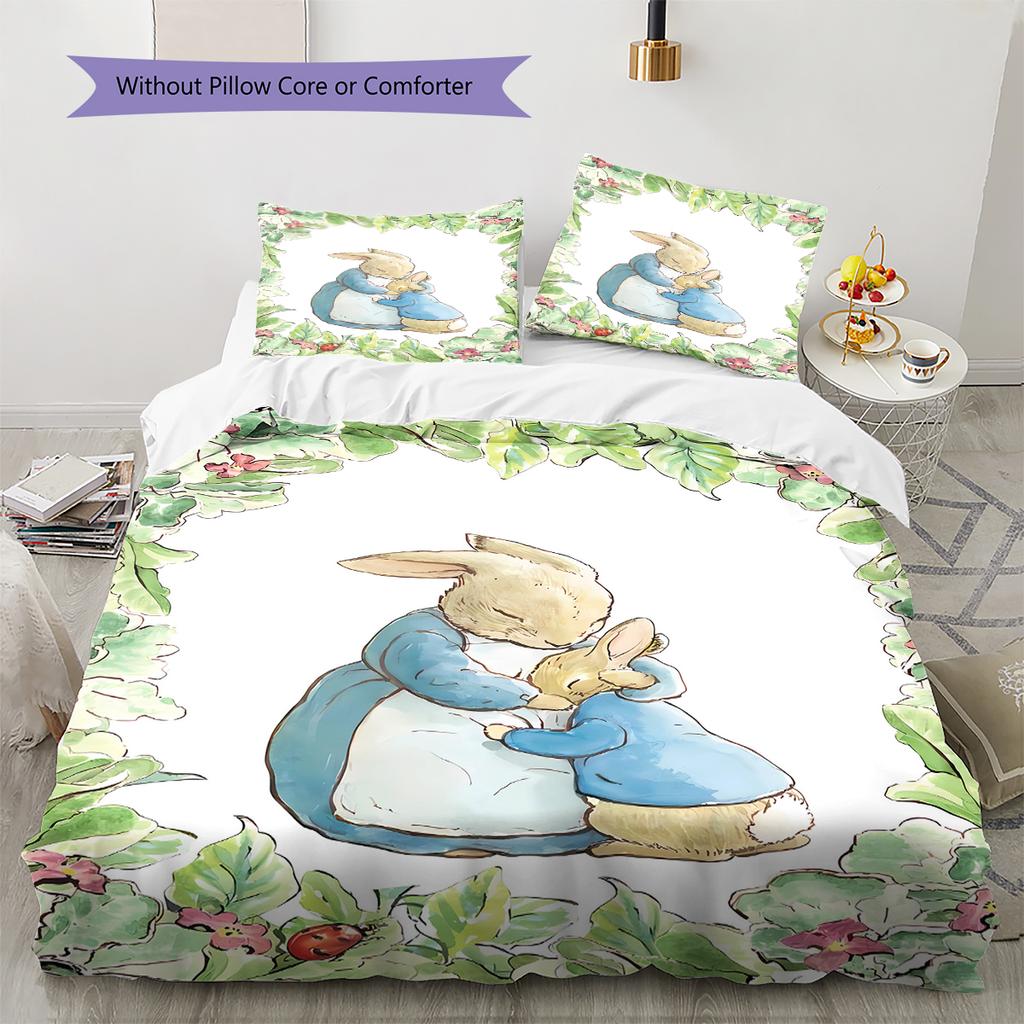 Peter Rabbit Pattern Bedding,Quilt Set Quilt Cover Pillowcase Home Birthday Gift (1 * duvet cover + 2 * pillowcase, without core)