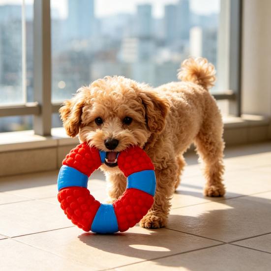 Dog Oral Care Toys Lifebuoy Ring Toy, Latex Squeaky Chew Teeth Pet Fetch Cleaning Toy for Aggressive Chewers, Interactive Training Small Medium Large