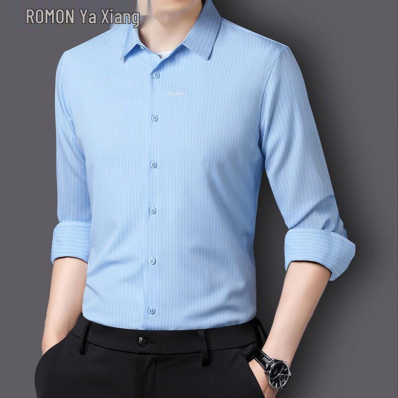 ROMON Men s Stretch Striped Business Casual Shirt 3XL