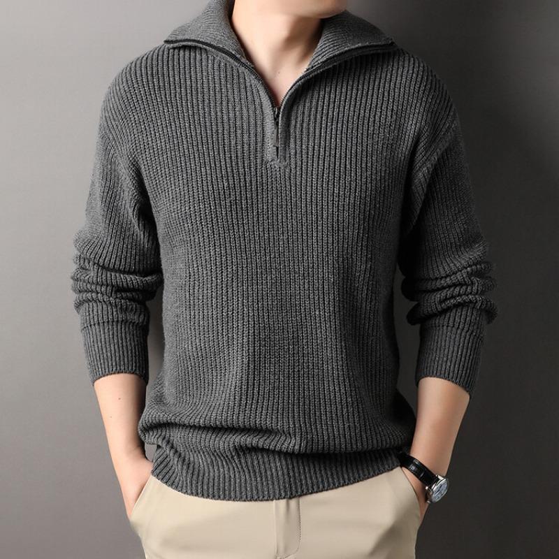 Men's Thick Half Zip Polo Collar Knit Sweater