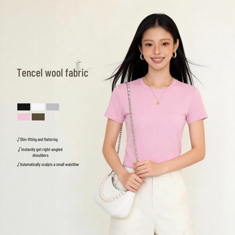 Cai Mian Shi Women s Wool Blend Short Sleeve Round Neck T-Shirt M