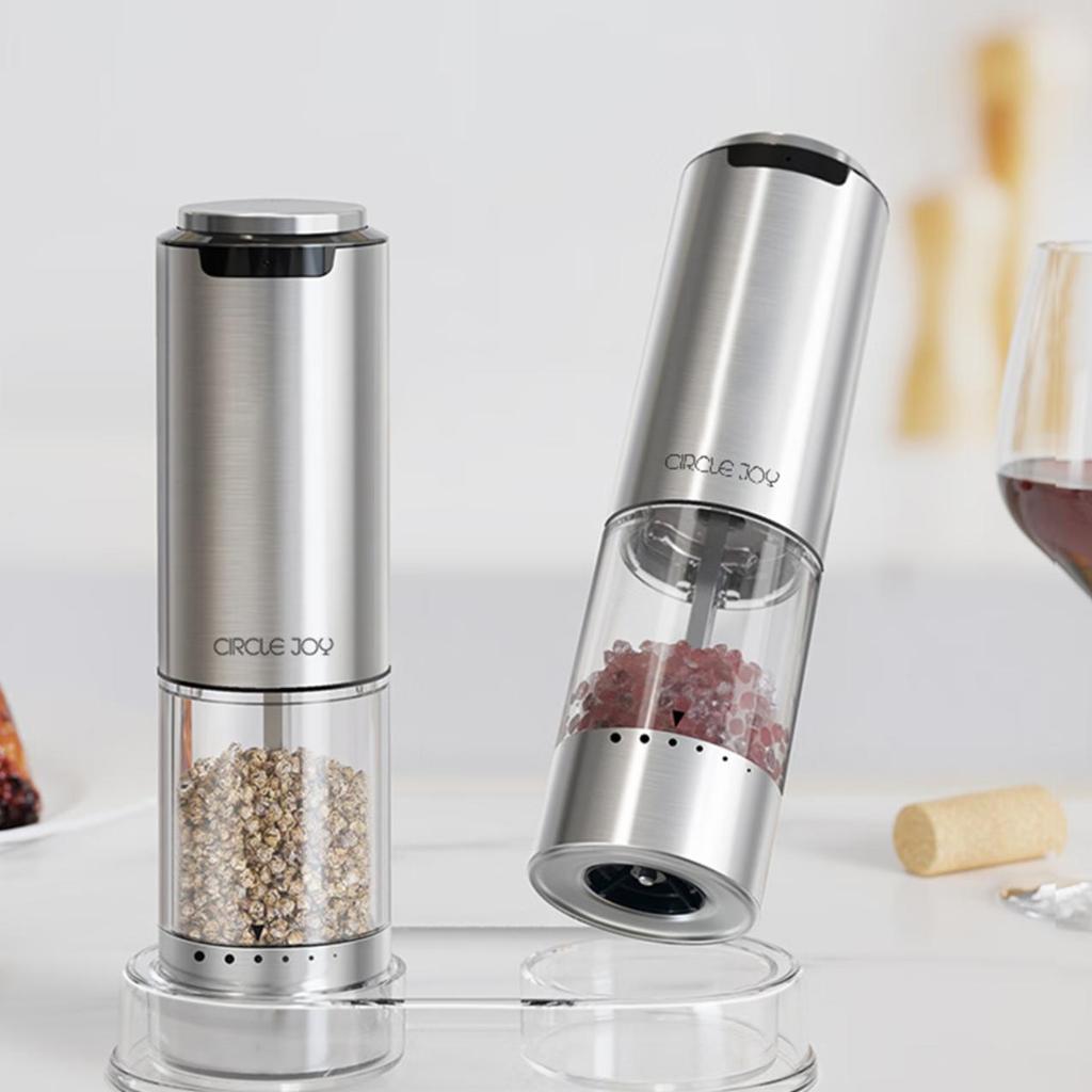 Circle Joy Stainless Steel Electric Pepper Grinder Rechargeable Home Sichuan Pepper And Sea Salt Grinder Seasoning Bottle Jar Set of Two