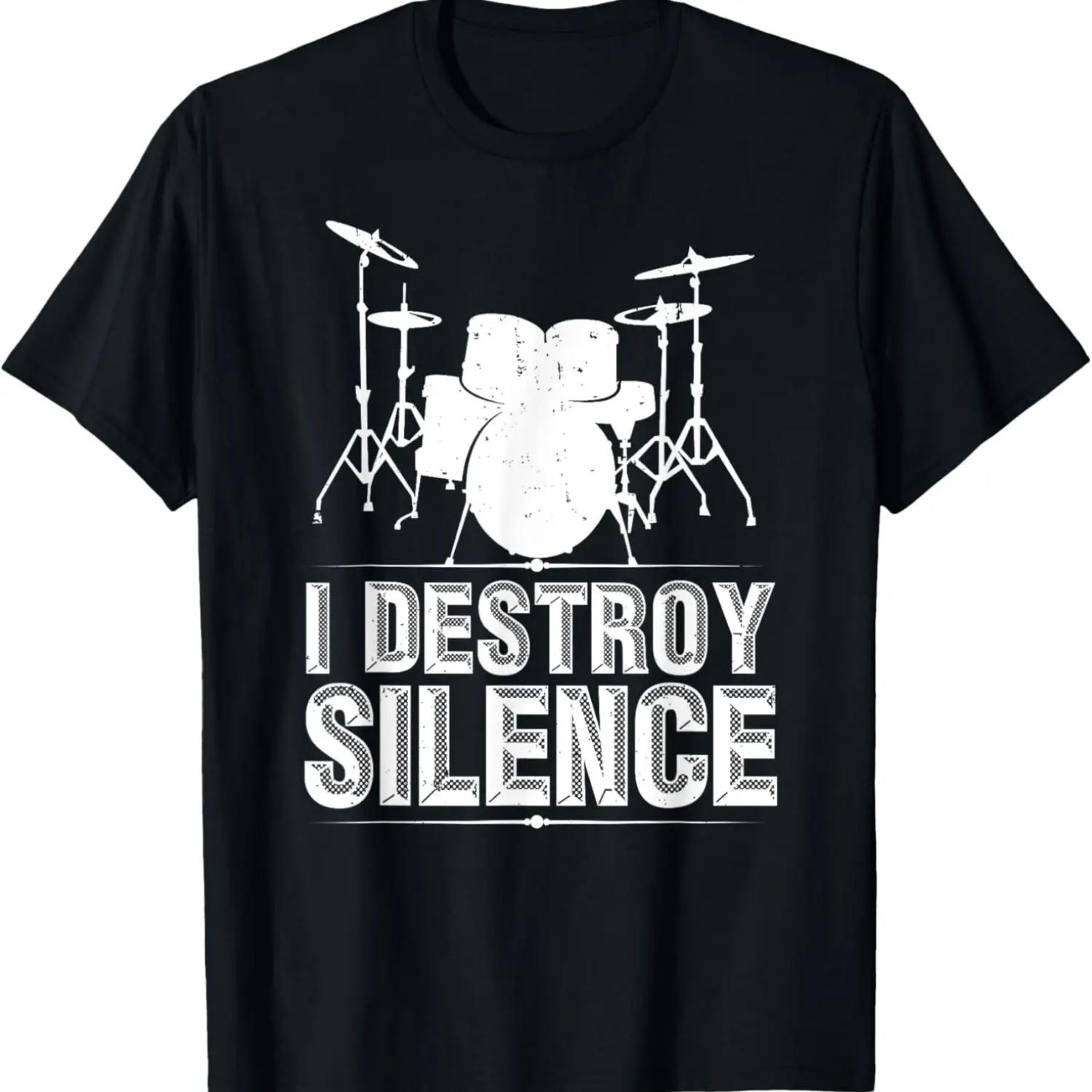 I Destroy Silence Shirt - Funny Drummer Tshirt Drums Gift T-Shirt S чёрный