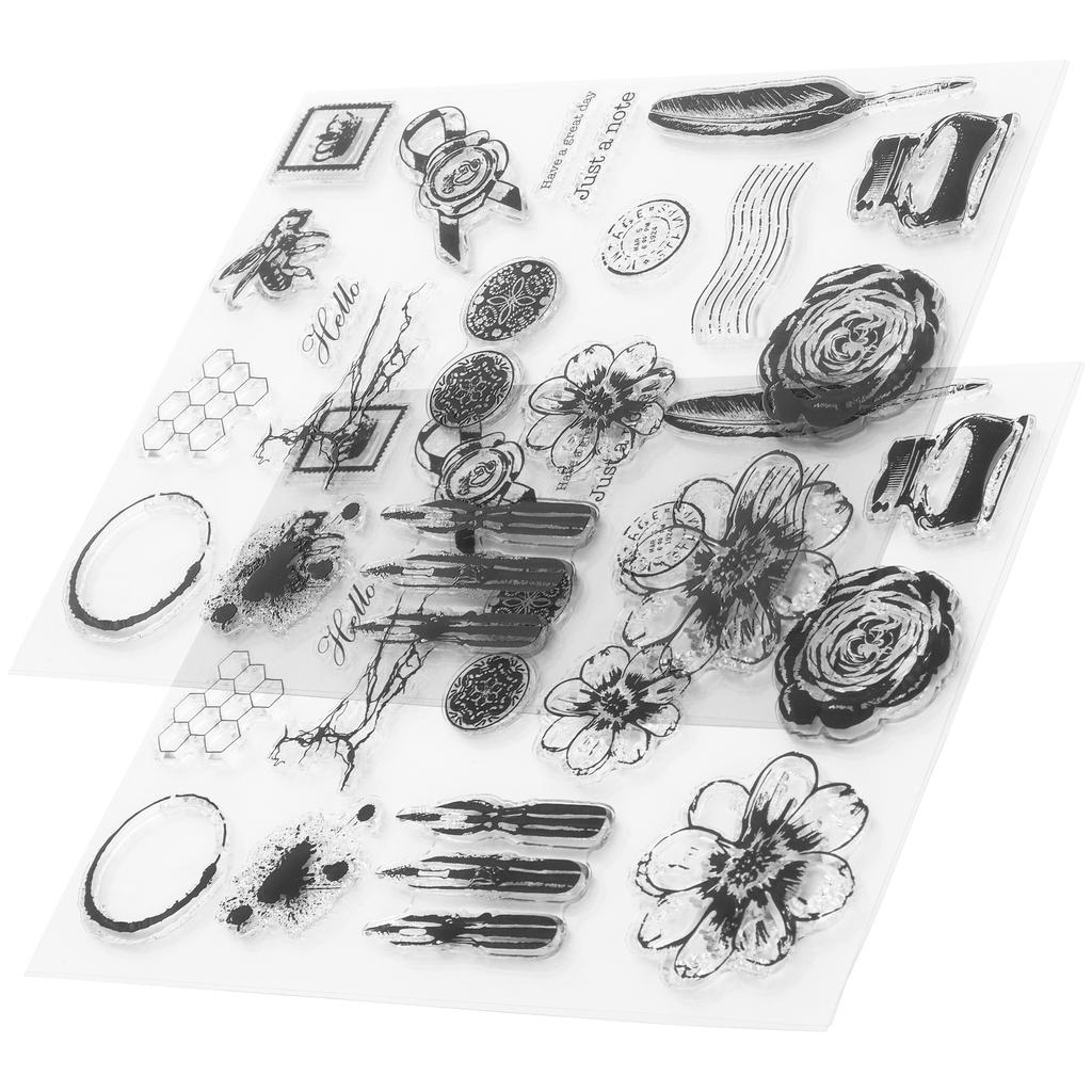 2 Set Vintage Clear Stamp Card Making DIY Scrapbooking Transparent Craft Modifications