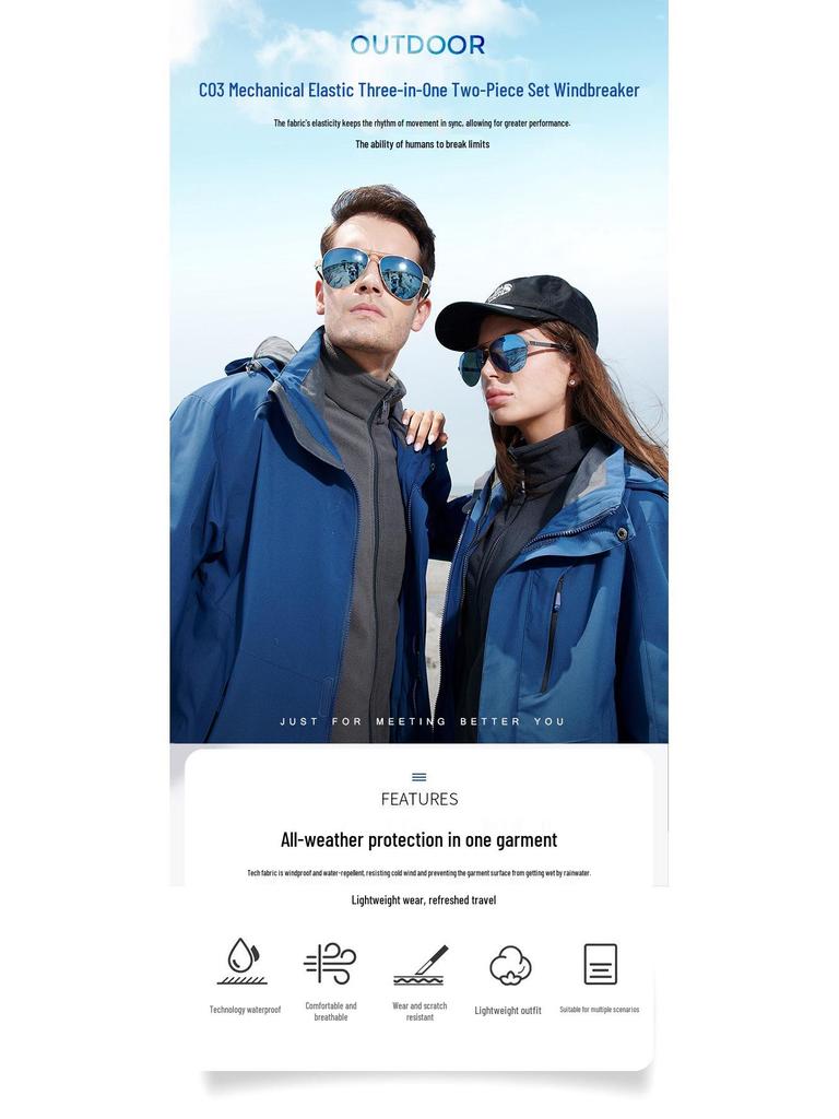 Men’s and Women’s 3-in-1 Detachable Waterproof Windbreaker – Trendy Autumn/Winter Thick Jacket