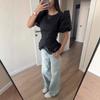 European and American Women's Clothing Popular Fashion Casual Bud Edge Bubble Sleeves Short-sleeved Tops