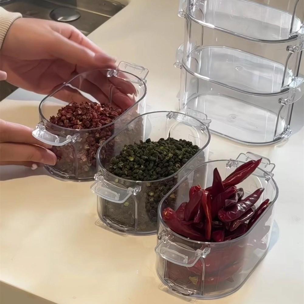 Transparent Seasoning Spice Box 1/3/5 Layers Food Storage Box Salt Jar  Spices Beans Nuts