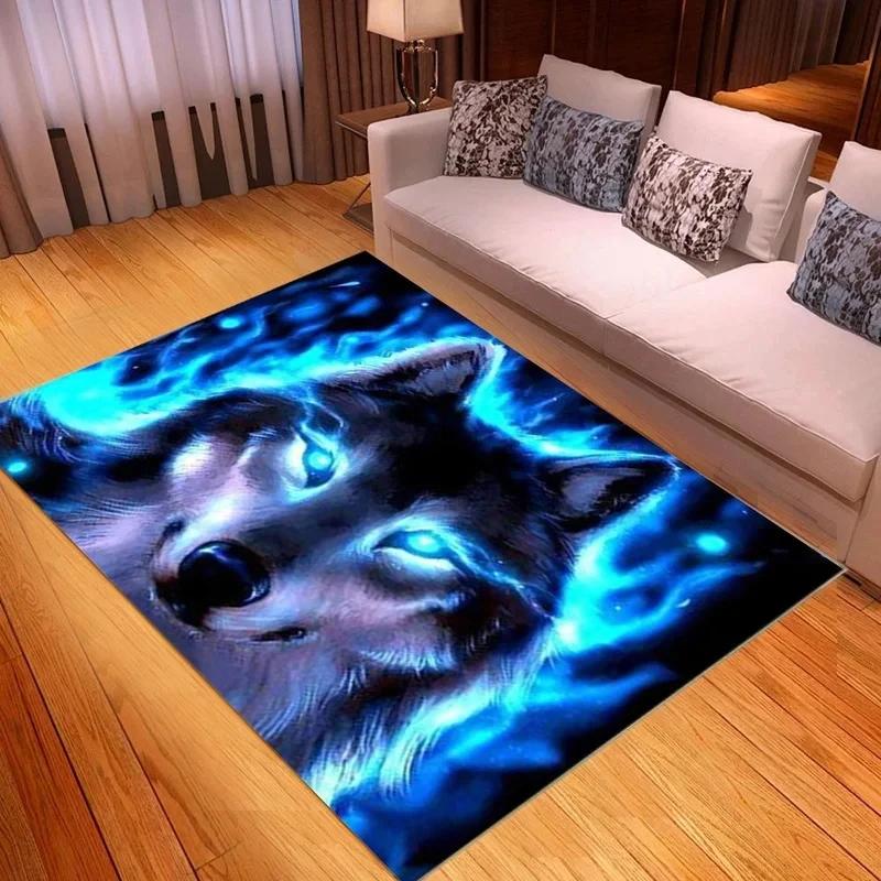3D Wolf King Print Carpet Living Room Bedroom Cat Door Mat Porch Kitchen Bathroom Animal Room Decoration Carpet Crawling Mats