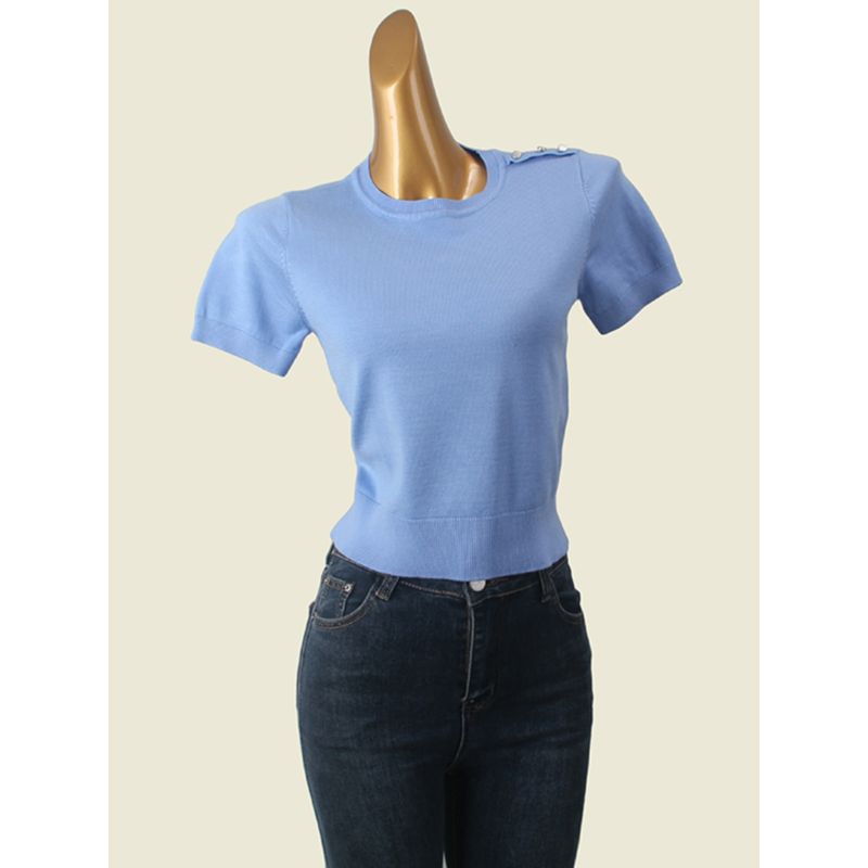 Classy Normcore Round Neck Short Sleeve T-shirt Foreign Trade Original Order Thin Needle Pullover Pure Color Knitting Bottoming Shirt