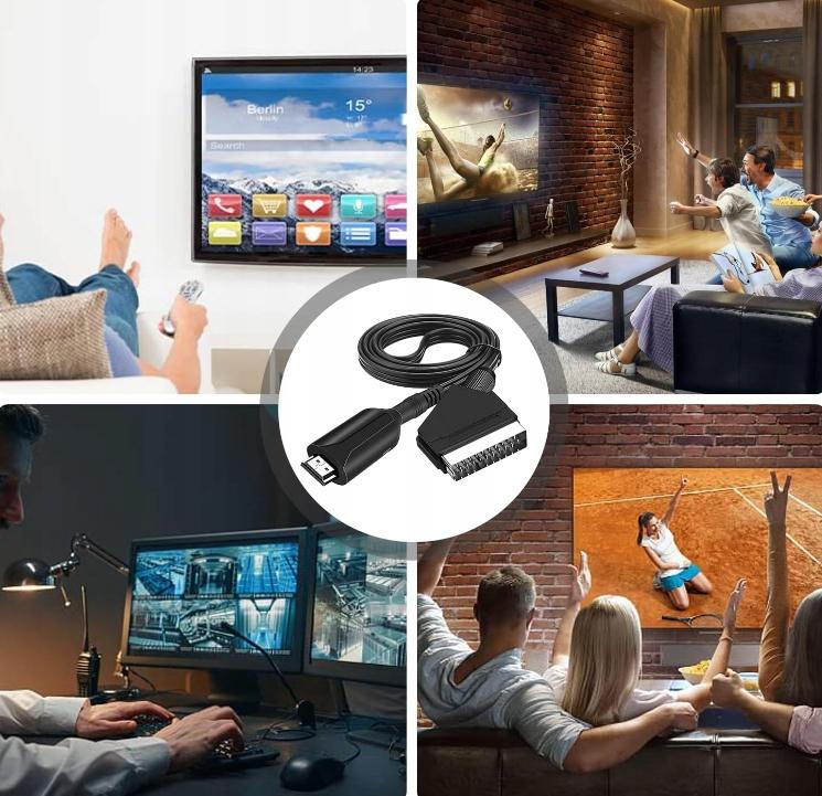 KABEL ADAPTER KONWERTER Z HDMI DO EURO / SCART 1080p PRZEJŚCIÓWKA TELEWIZOR