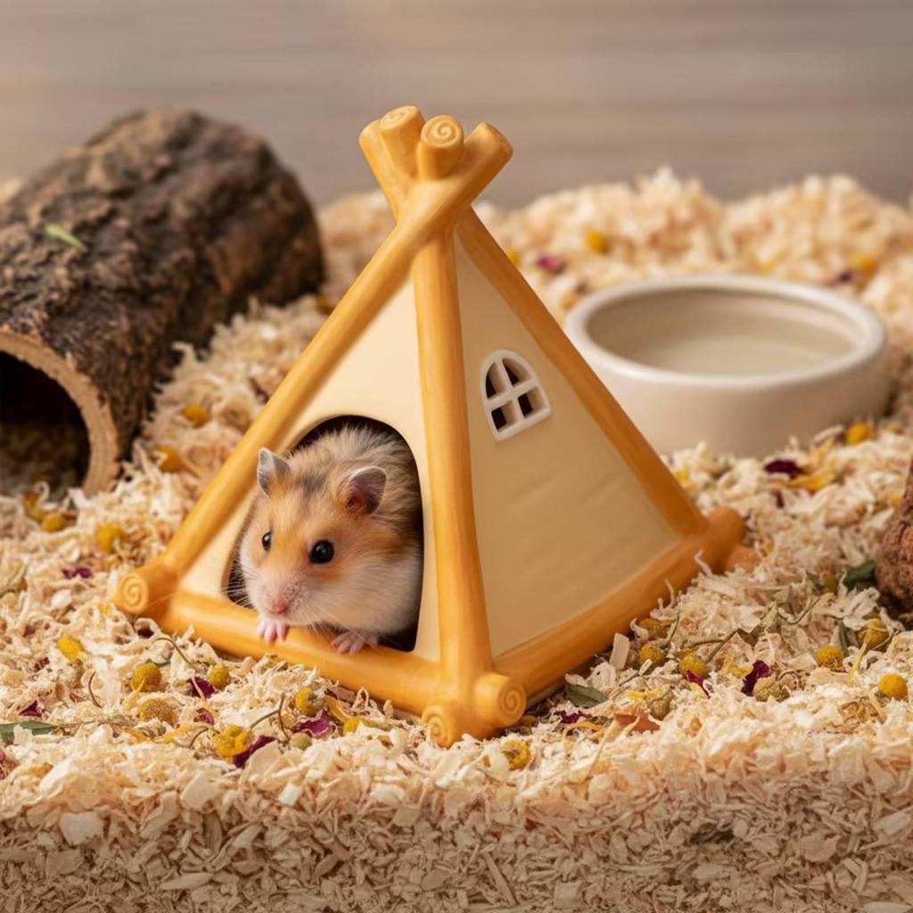 Hamster House Triangular Ceramic Tent GnawResistant with Window for Hamsters,