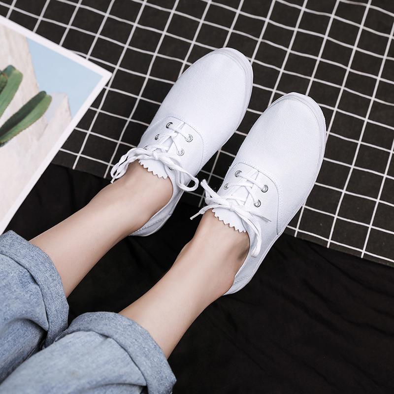Fashion Spring Sports Casual Shoes Women Fashion Round Head Deep Mouth Cloth Front Lacing Soft Sole Non-slip Flat Shoes