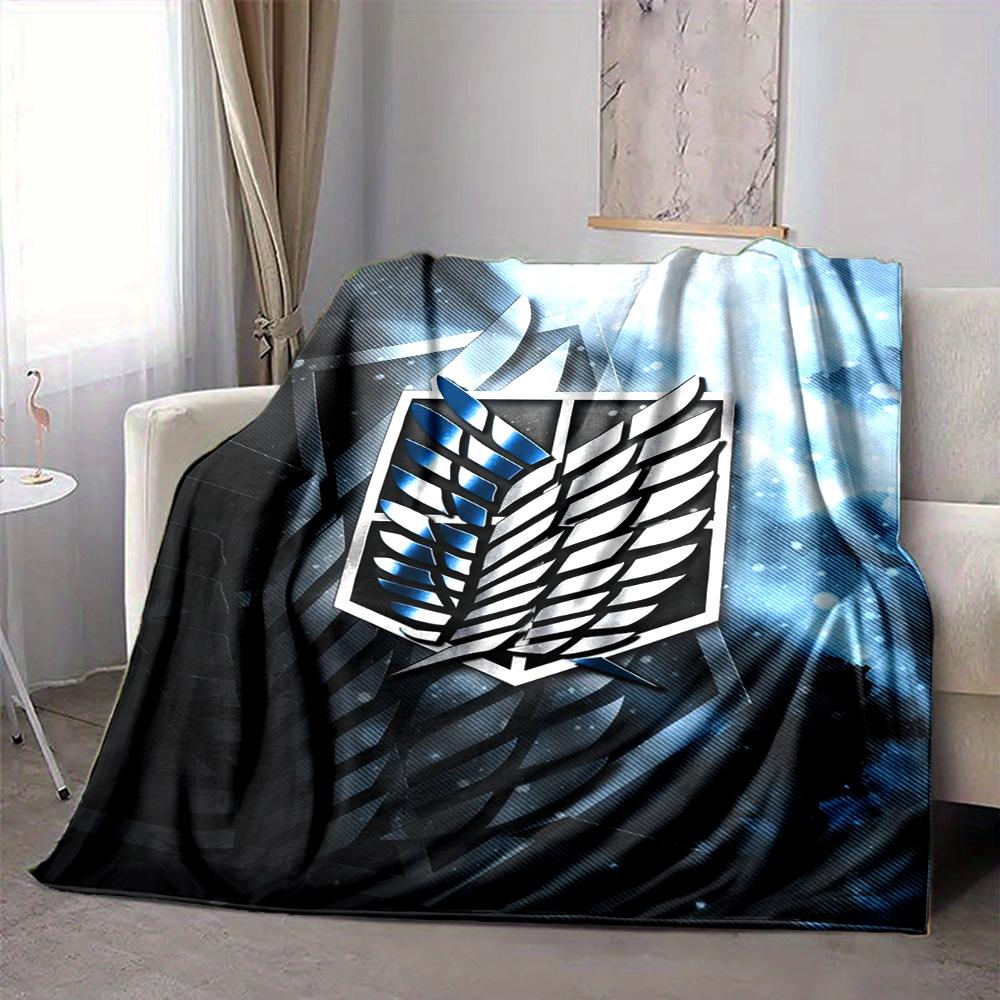 1Pc Attack Titan Emblem Flannel Blanket, Soft And Comfortable, Casual Warm, Camping Travel, Christmas, Halloween Xmas Gift El139