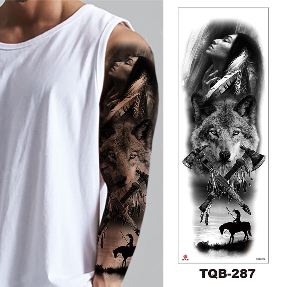 1 PC 480*170MM Full Arm Leg Temporary Tattoo Sticker for Women Men Waterproof Skull Compass Sexy  Tattoo Body Art Fake Flower Tattoo Paper Sticker
