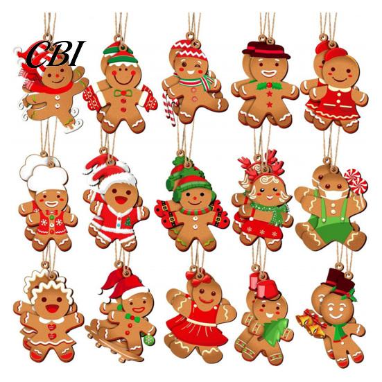 Wooden Christmas Ornaments Gingerbread Man Hanging Ornaments, Figure Pendants, Rustic Holiday Decor Decorations for Xmas Tree, Party Favors