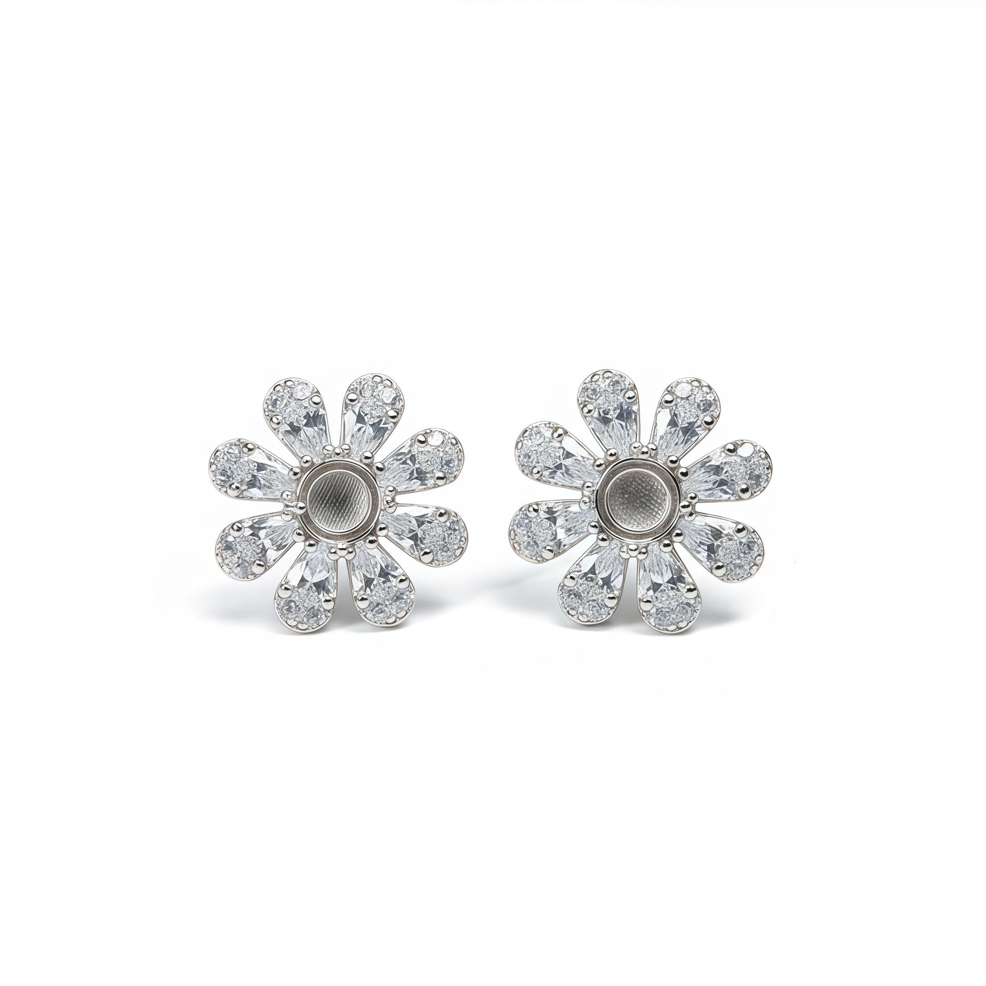 2025 Autumn/Winter Elegant Fairy Style S925 Silver Flower Gem Stud Earrings