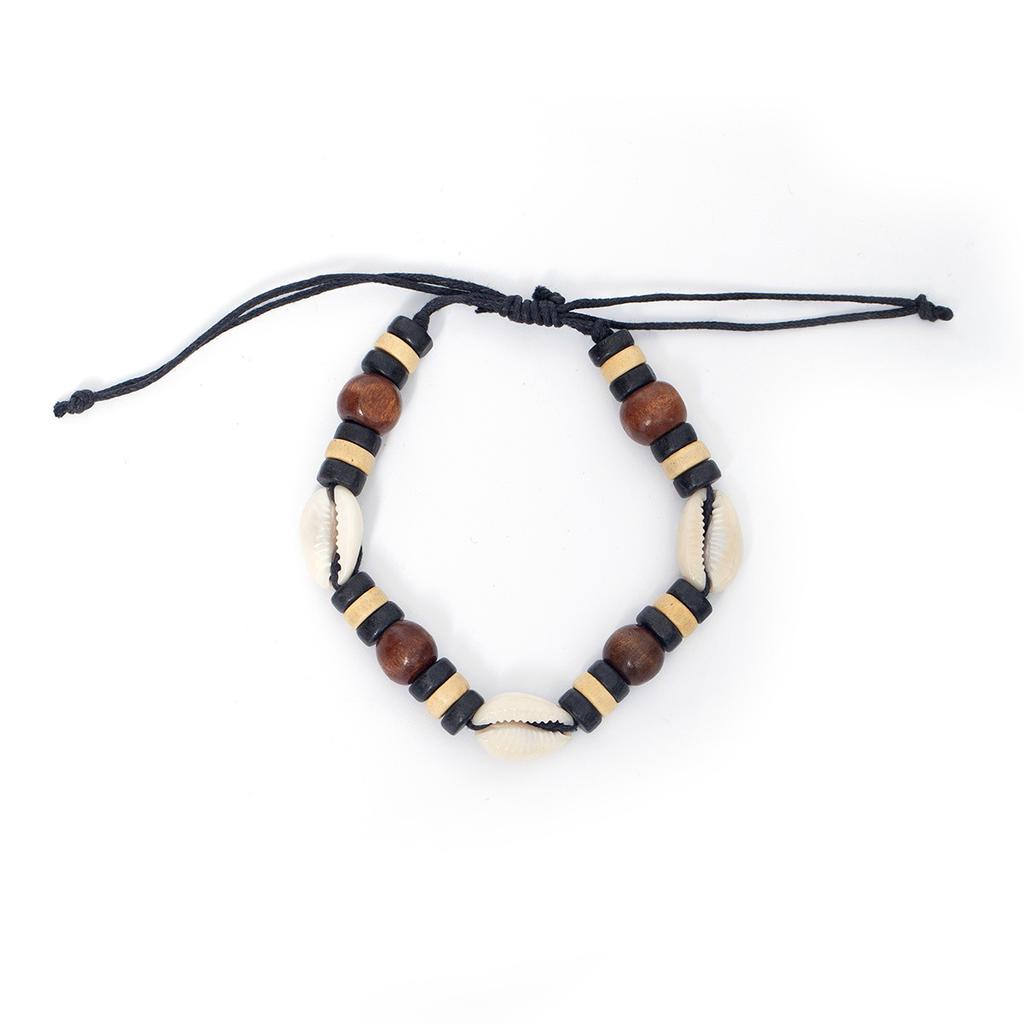 Ins Retro Ethnic Shell Bead Bracelet, Handmade Wood Bead Wrist Jewelry