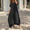 Summer Fashion Women Cotton Linen Maxi Dress Oversized Loose V Neck Long Short Sleeve Sizes S To 5XL