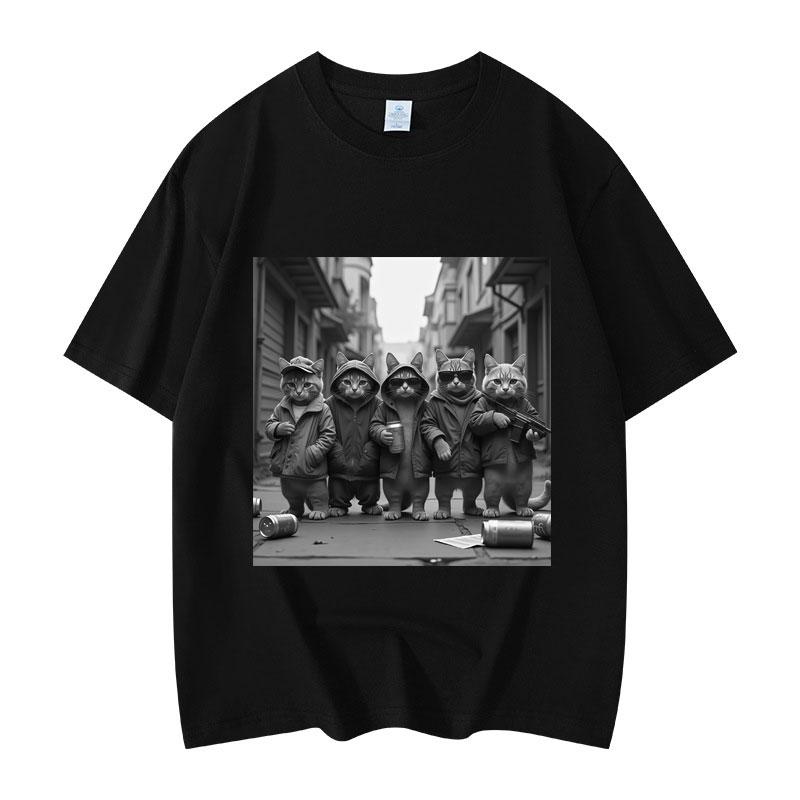 Funny Cat Gang Meme Graphic T Shirts Men's Women's Fashion Vintage Short Sleeve T-shirt High Quality Cotton Oversized T-shirts