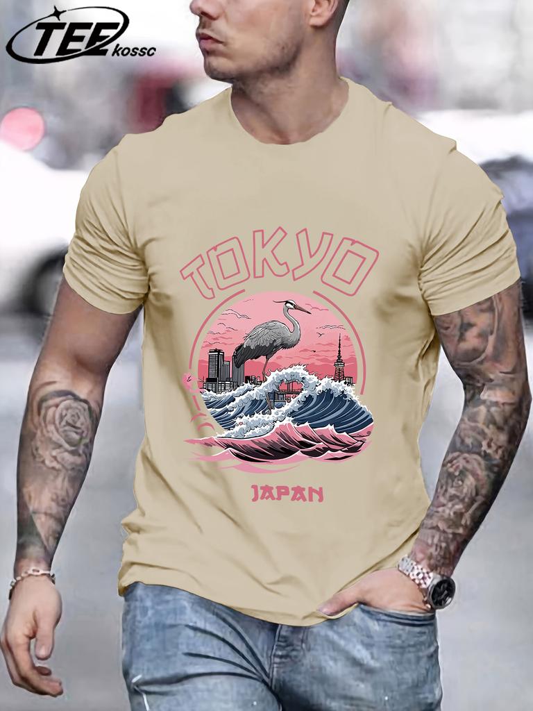 Tokyo Japan Harajuku Kran Wellen T-Shirt Herren Sommer Mode T-Shirt Baumwolle Freizeitkleidung Bequem Weich Männlich Kurzarm