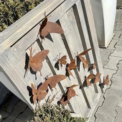 15 Peças Decoração de Parede Borboleta de Metal, Arte de Jardim de Ferro Rústico 3D para Cerca Externa Pátio, Conjunto de Ornamentos à Prova de Intempéries e Ferrugem