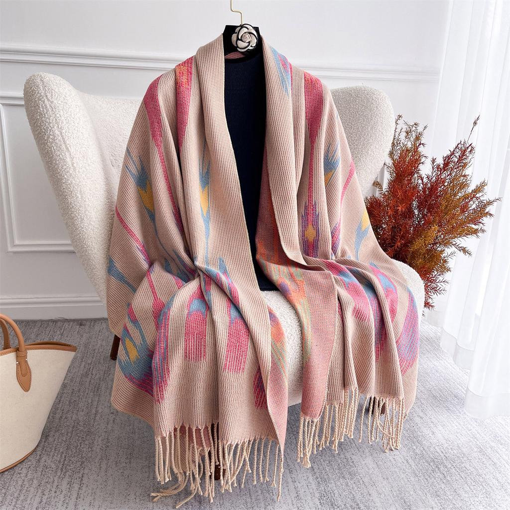 Women S Abstract Diamond Pattern Faux Cashmere Scarf Thick Warm Outdoor Shawl