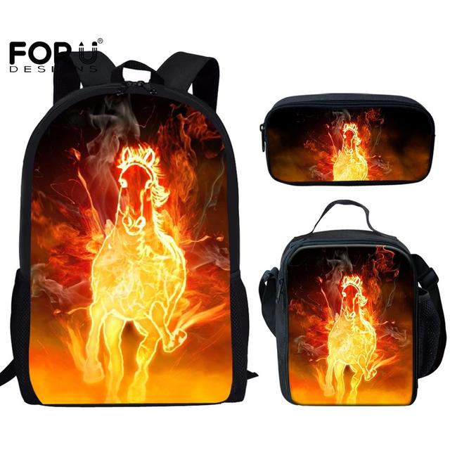 Luxury Horse Backpacks Bags 3D Print 3pcs/Set Pupil School Bags Laptop Daypack Backpack Inclined Shoulder Bag Pencil Case