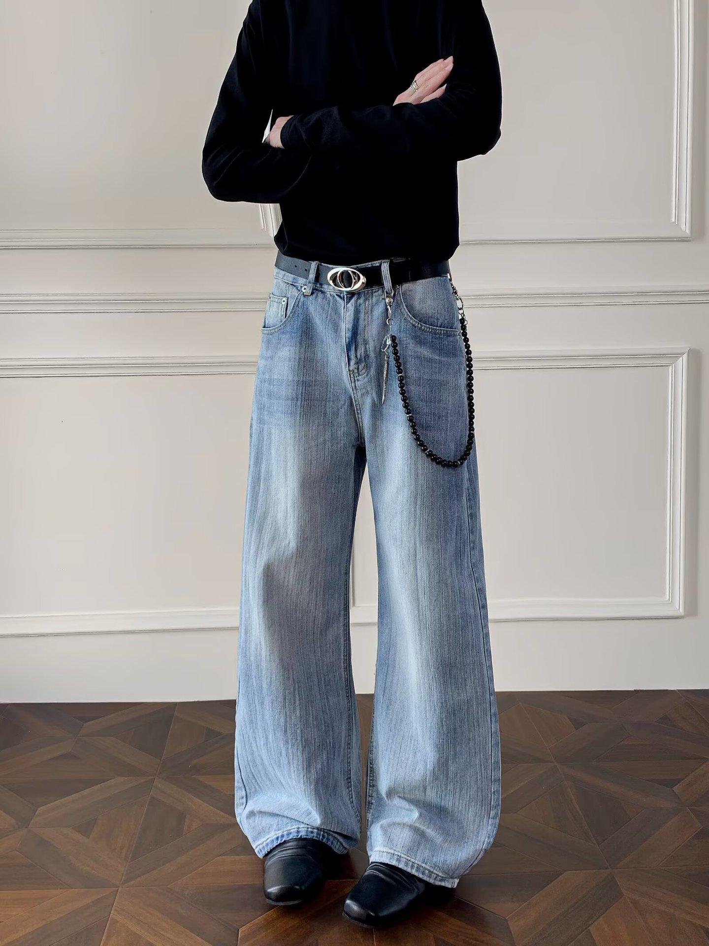 

JYL Men s Slub Jeans Spring Loose Straight Lazy Relaxed Bootcut Denim Pants M безодня