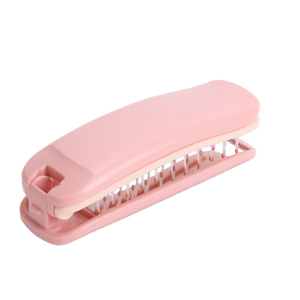 Self Cleaning Pocket Folding Hair Brush Portable Travel Hair Brush with Mirror for Women Travel Pink