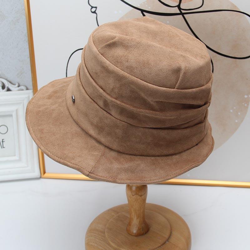 Temperament Pleated Bucket Hat Women's Autumn and Winter New Suede Fashion Show Small Face Casual Soft Brim Basin Hat Tide