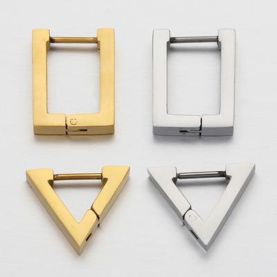 2-4pcs Stainless Steel Earrings Triangular Rectangle Earrings Hoop Fashion Jewelry Making DIY Women Men Punk Hiphop Bijoux
