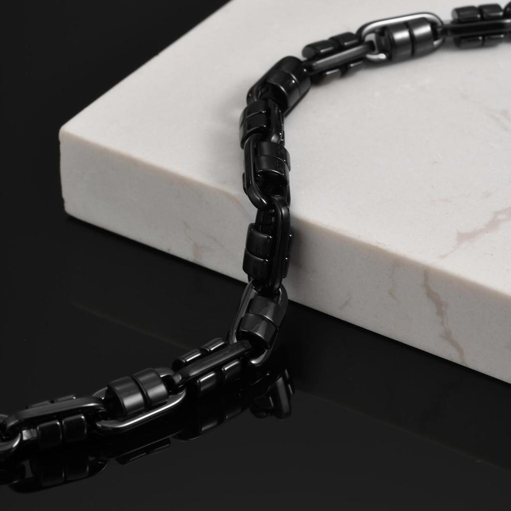 Vnox Black Round Byzantine Link Chain Bracelets, Stylish 2026 New Stainless Steel Wristband, Handmade Punk Rock Jewelry