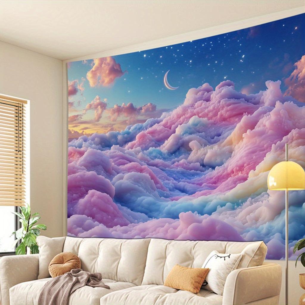 2D Plane 1 Piece of Soft Sky and Crescent Moon Tapestry Suitable for Rooms Weddings Parties