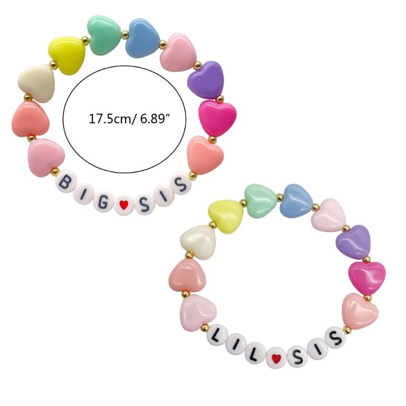 2Pcs Colorful Bead Sister Handchain Set Lettered Bangles Handcrafted Heart Bracelets for Siblings Friendship Bangle