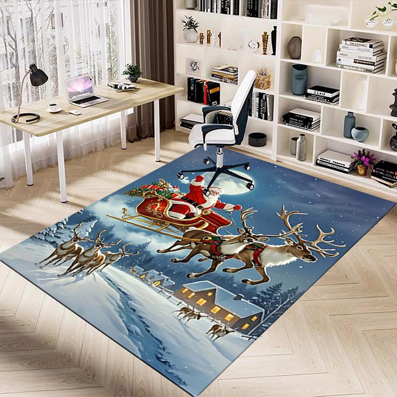 1pc Santa Claus, reindeer sleigh Carpet Office Rug Outdoor Mat Home Decor Area Carpet Festival Gift