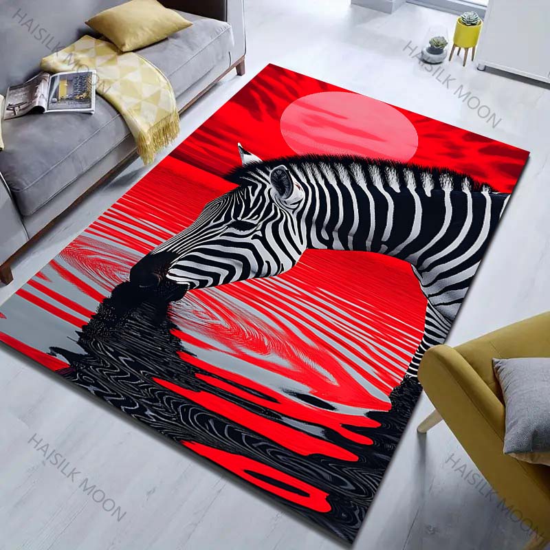 Red Zebra Drinking Water Print Carpet for Bedroom Living Room Bedside Sofa Floor Mat Modern Home Decor Area Rug Large Size
