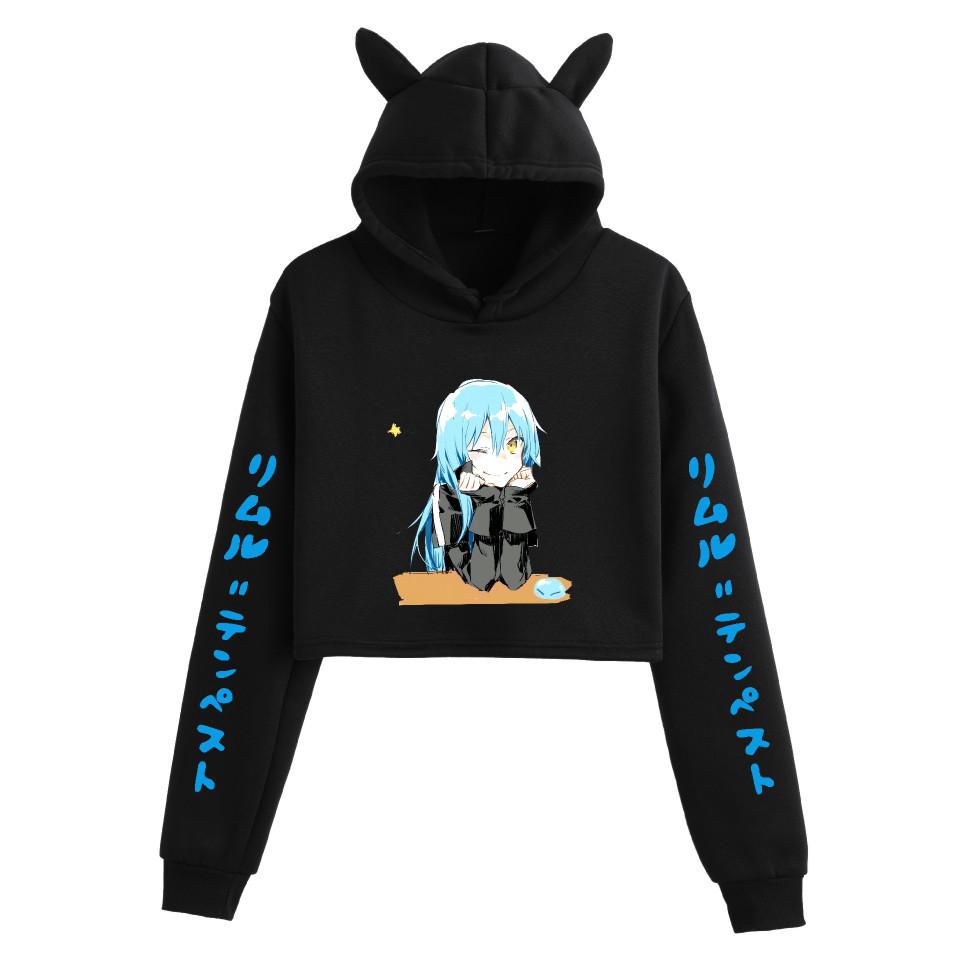 Reincarnato come uno Slime Crop Top Corto da Donna Anime con Orecchie da Gatto