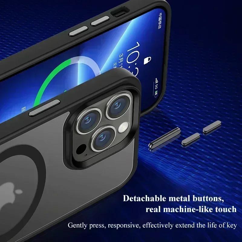 Luxury Matte Shockproof Translucent Armor Magnetic Phone Case For iPhone 15 14 Plus 13 12 11 Pro Max Magsafe Clear Bumper Cover