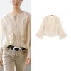 MD Summer New Product Women's Clothes Wave Style French Romantic Ruffles V Neck Long Sleeve Shirt Top 0518195