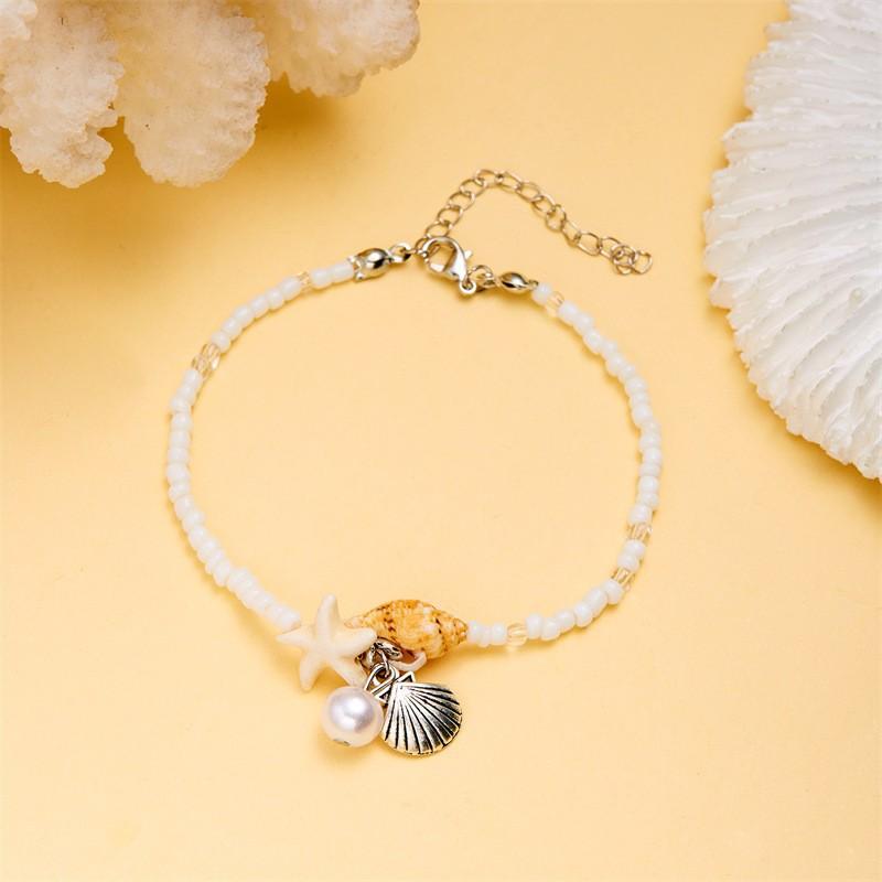 Bohemian Starfish Conch Shell Beads Bracelet For Women Girls Summer Beach Party Rice Bead Adjustable Bangle Jewelry