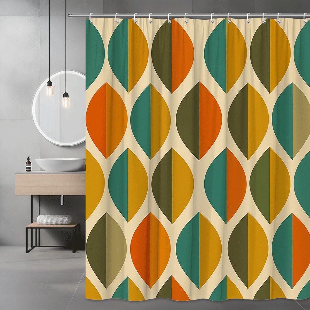 

Retro Leaf Pattern Shower Curtain Orange Green And Mustard Colors Mid Century Modern Design Decor Waterproof Elevate Your Space W60H190(CM)-1 Pcs