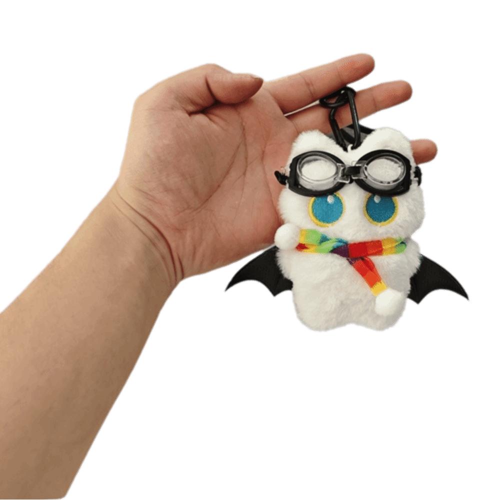 Mignon Grand Yeux Chat Noir Peluche Porte-clés Bourré Doux Dessin Animé Ailes Chaton Poupée Pendentif Mini Petit Diable Porte-clés Voiture Cadeau Enfants beige