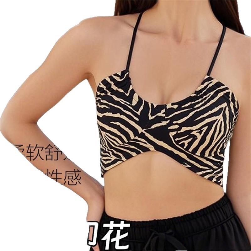 New DK Strap Fixed Cup Sports Underwear Fashion Print Beauty Back Leopard Print Internet Celebrity Bra Yoga Vest
