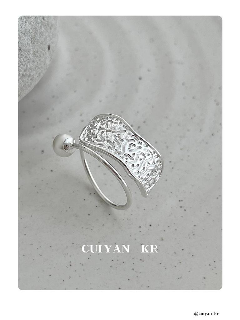 Silver Korean Style Wide Band Pearl Ring - Niche Texture Open Design for Autumn and Winter