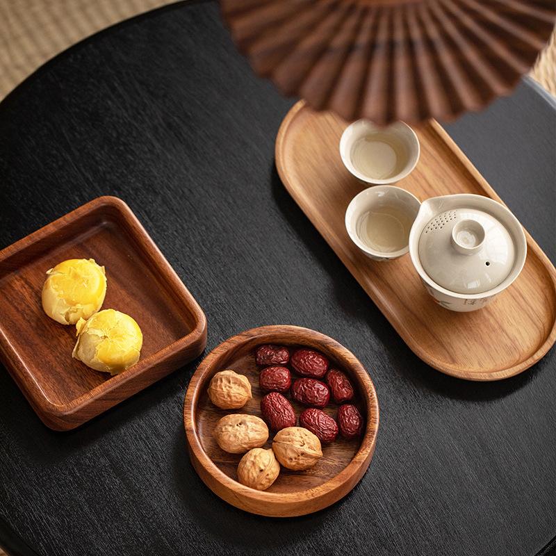 Nordic Style Stackable Plate Walnut Wood Plate Square/ Round Tray Tableware Household Simple Confectionery Plate Fruit Plate
